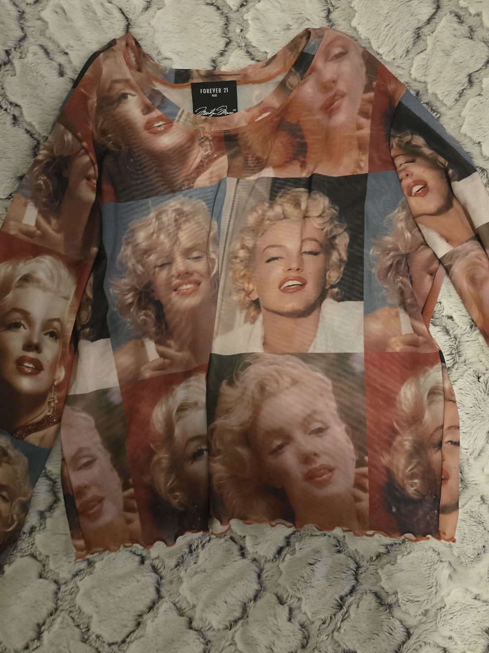 RARE Forever 21 X Marilyn Monroe Photo Collage Long Sleeve Sheer Top 3X NWOT
